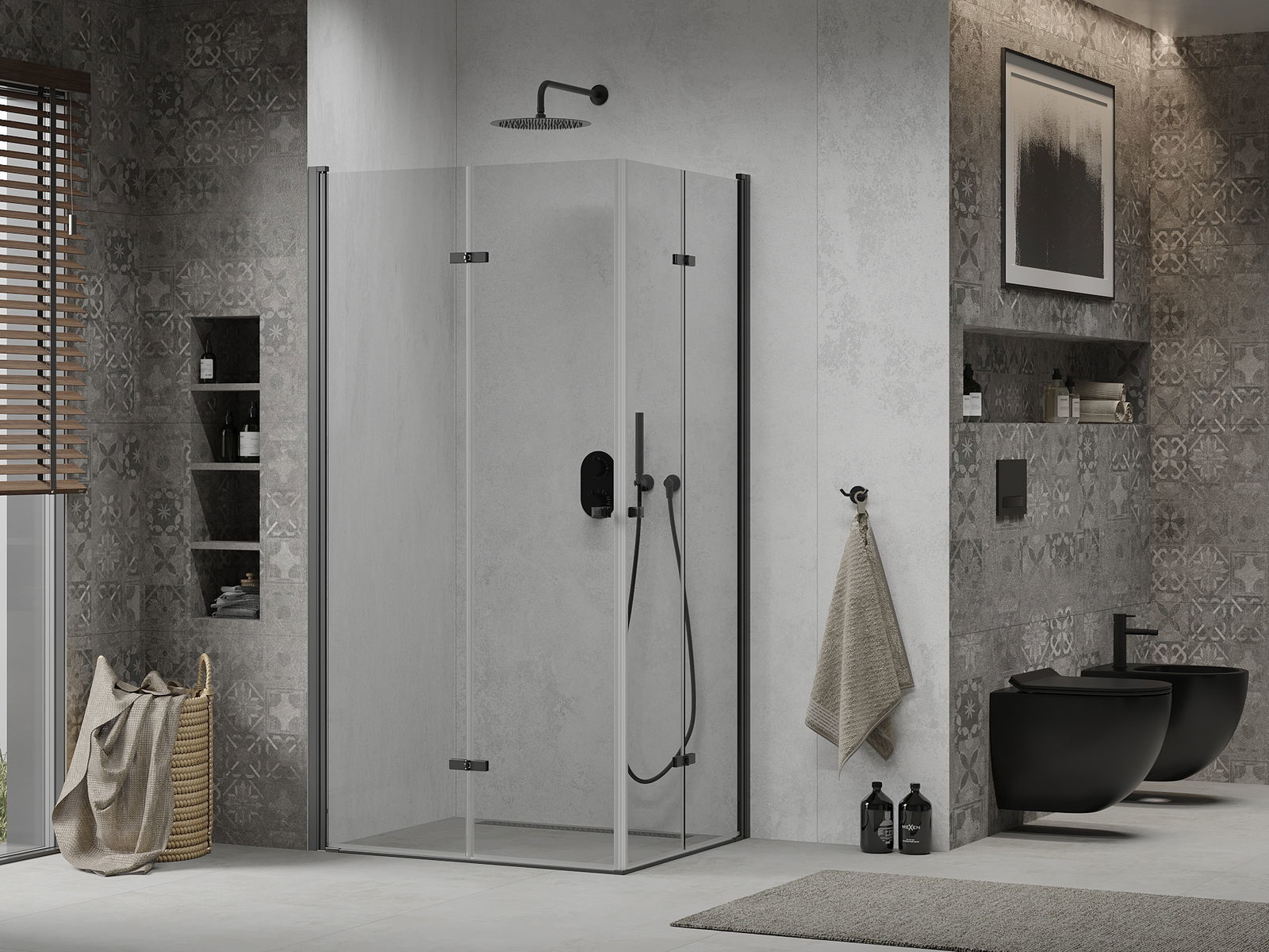 schmaler Regalschrank im Badezimmer