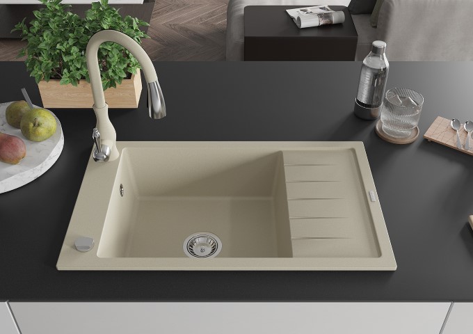 Beige Granitspülen mit Einzelbecken