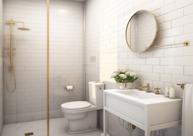 Weißes Badezimmer mit Paneelen
