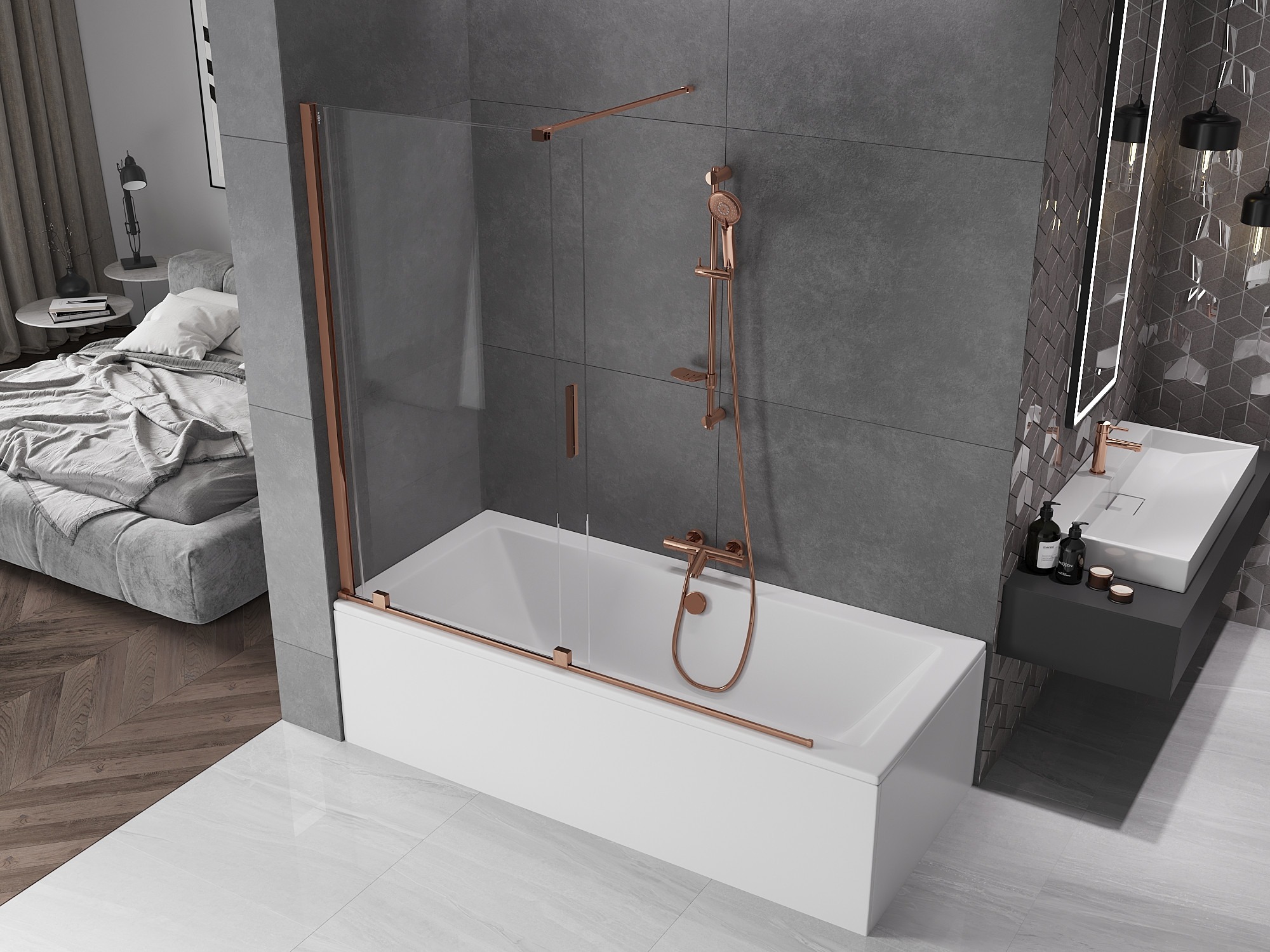 Badezimmer mit Roségold-Finish