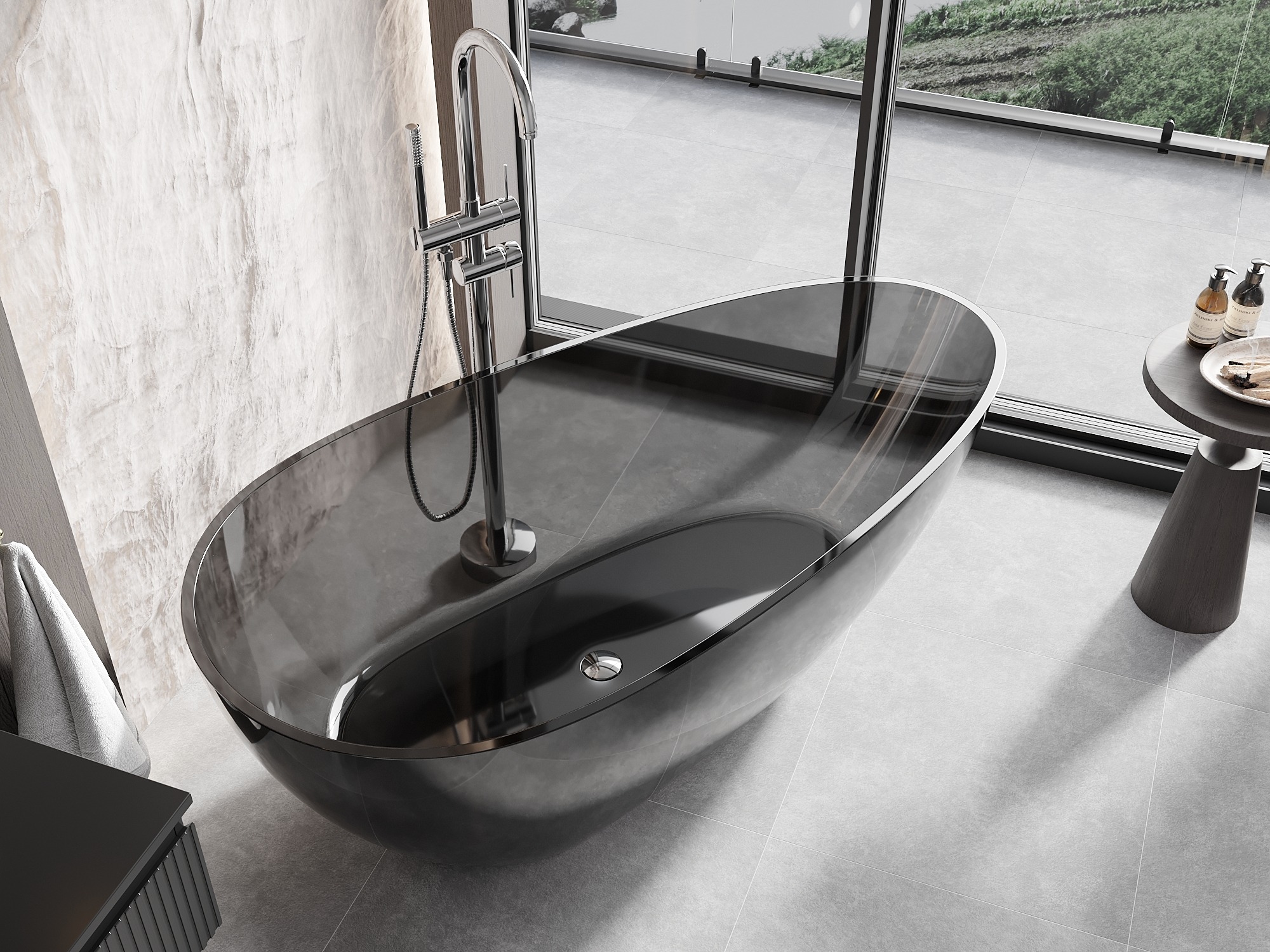 Durchsichtige Wanne aus Harz im Badezimmer