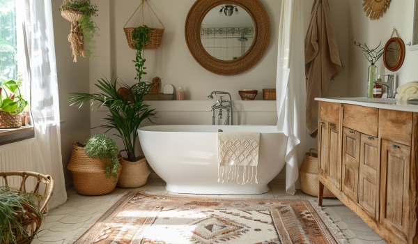 Badezimmer im Boho-Stil, also ein privater Wellnessbereich