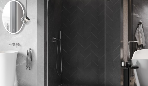 Graphit-Mosaik in der Dusche