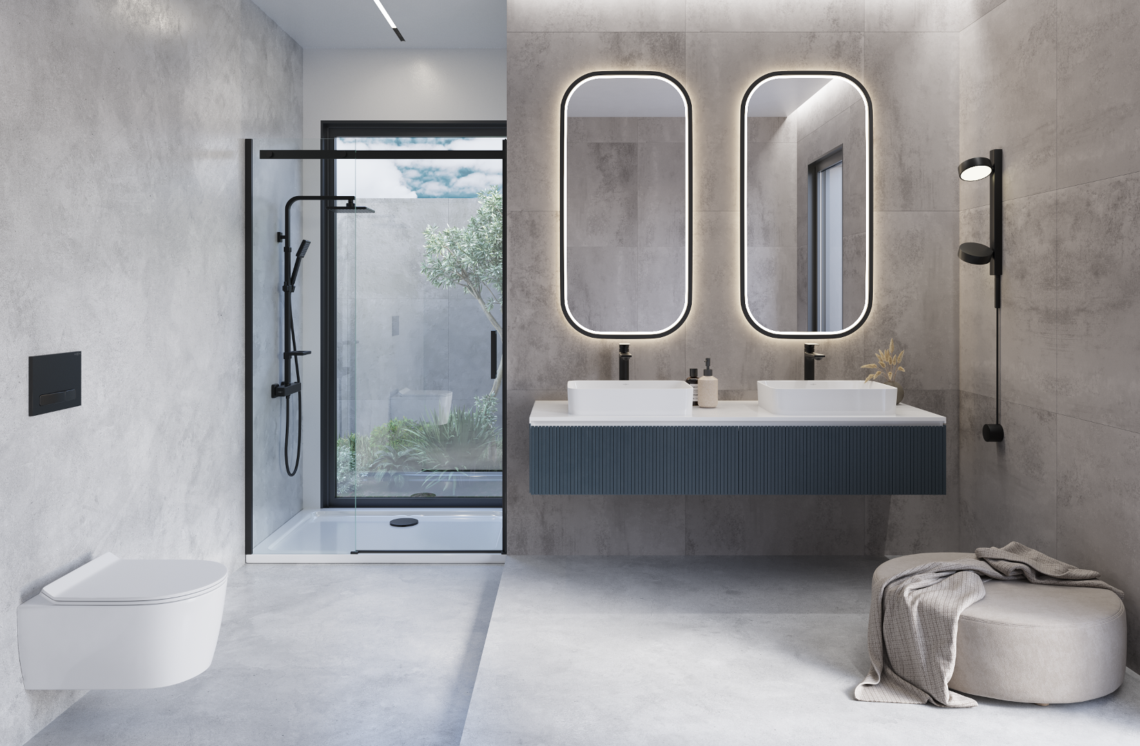 Moderne Badezimmer mit zwei Aufsatzwaschbecken
