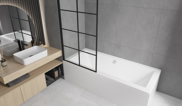 Rechteckige Badewanne mit Abtrennung im minimalistischen Stil