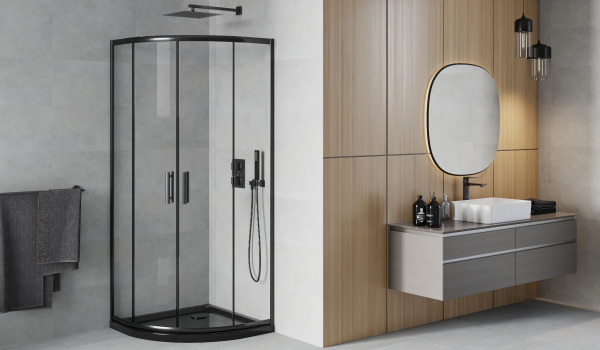 Schwarze halbrunde Kabine im minimalistischen Stil