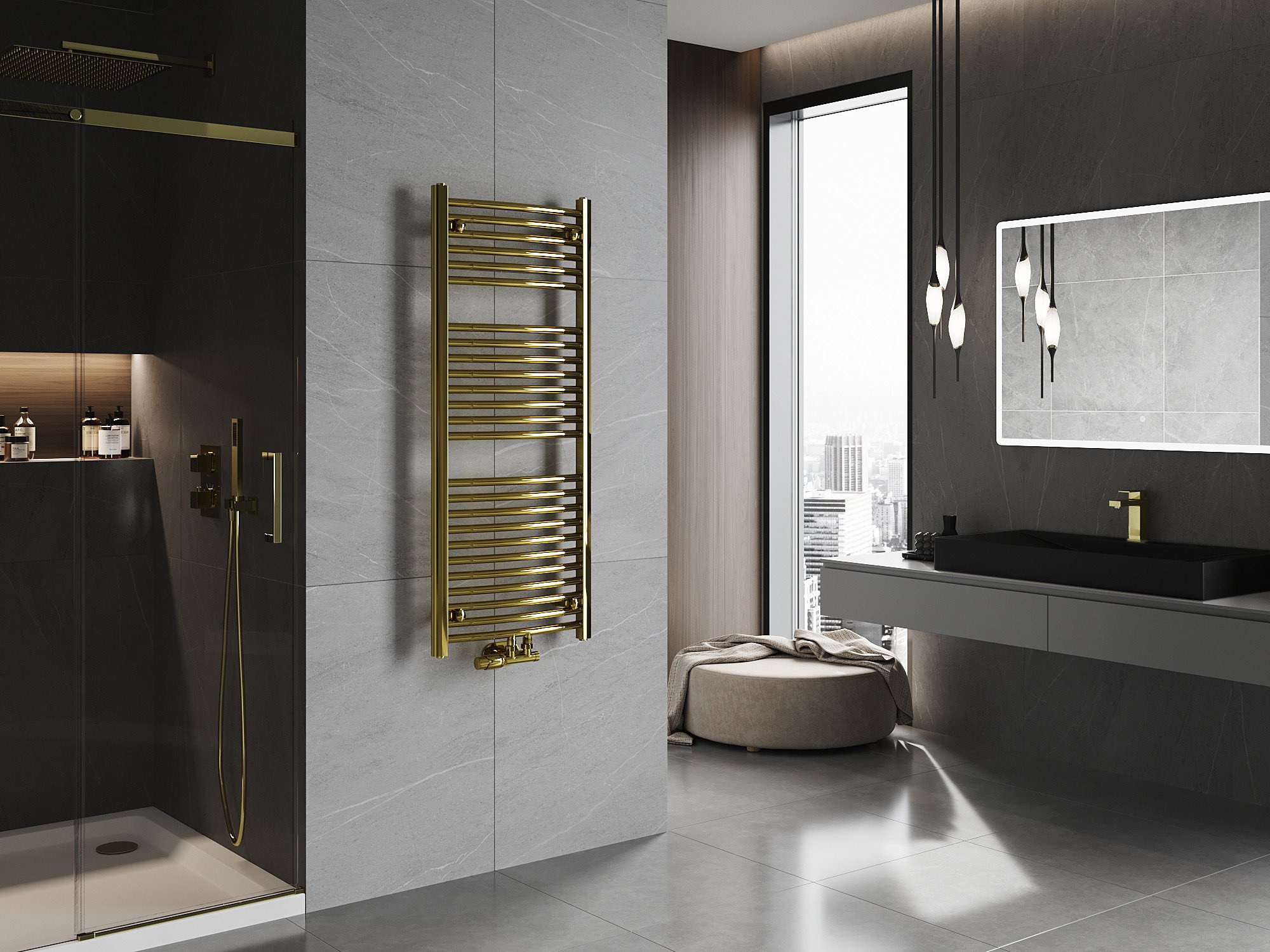 Farbe, Stil und Funktionalität - der goldene Heizkörper im Bad