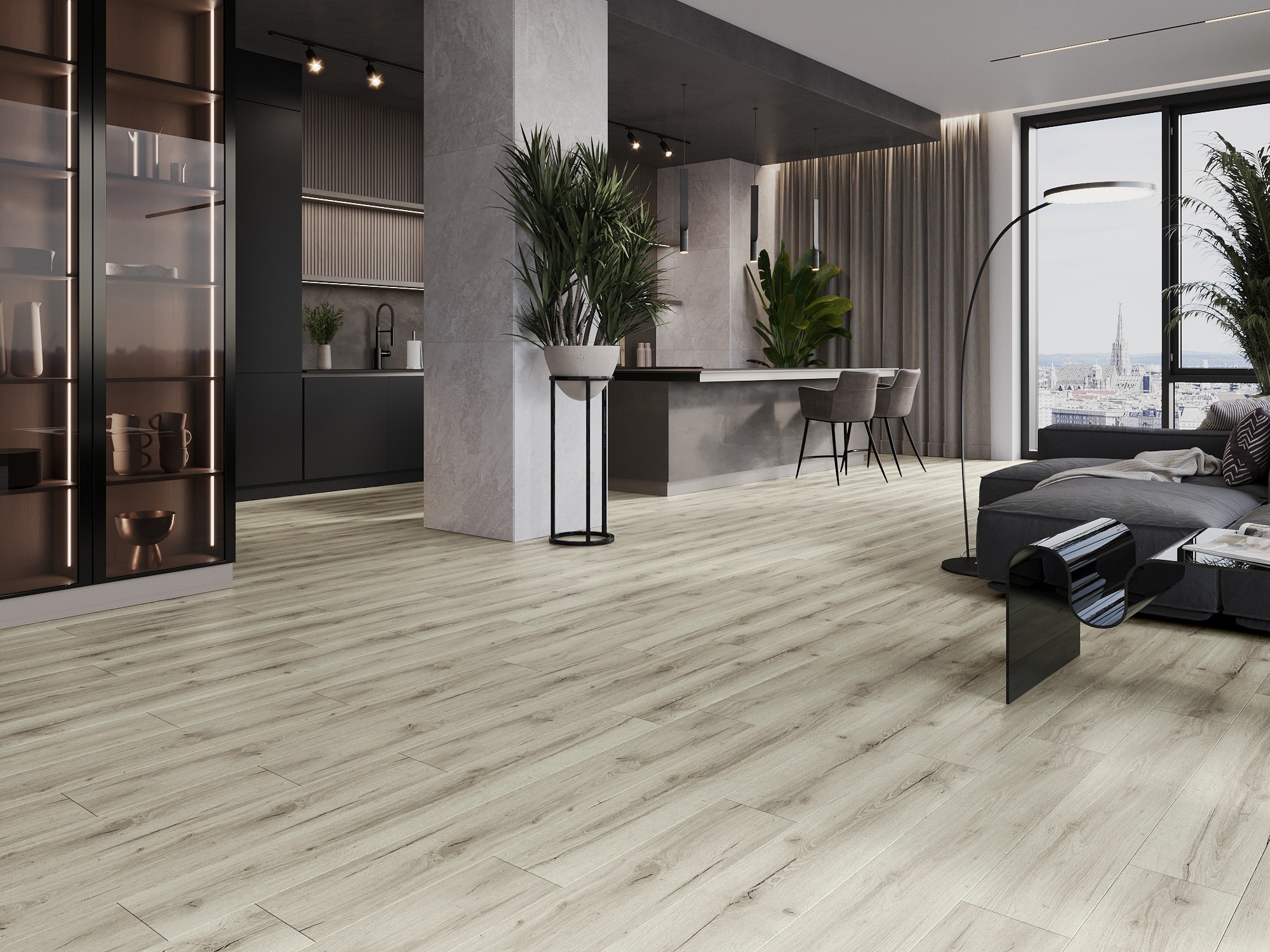Luxuriöse Vinylplatten in der Küche und im Wohnzimmer