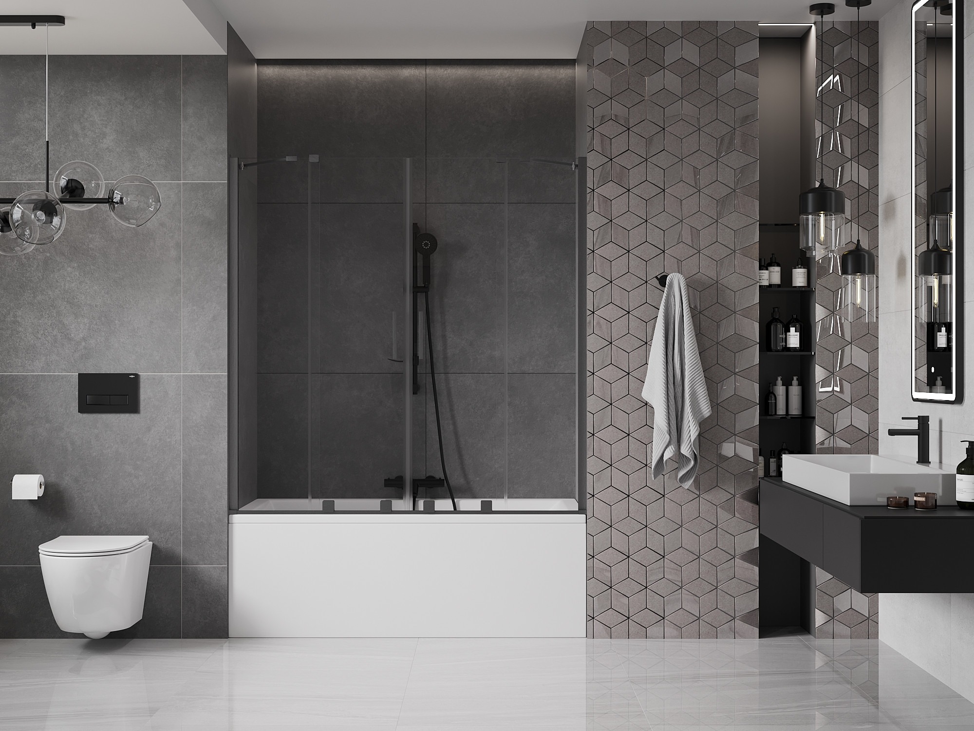Badewanne mit doppelter Abtrennung